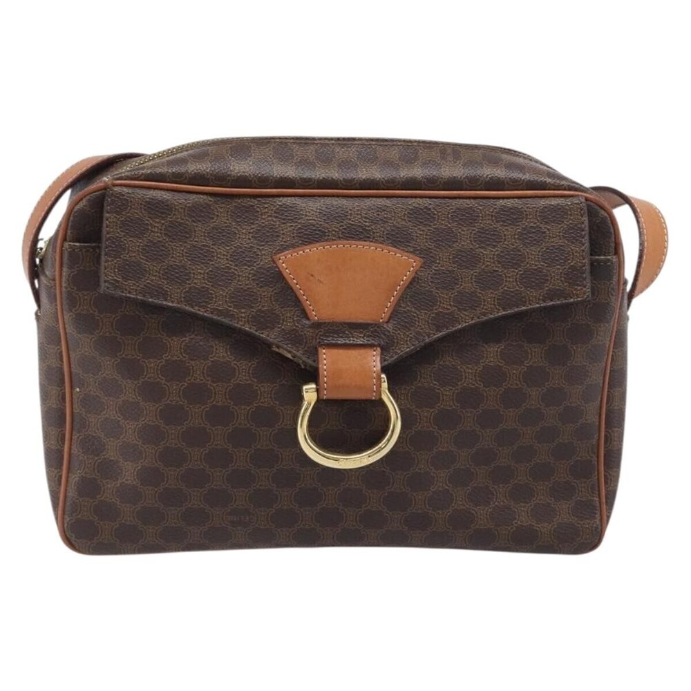 Celine Vintage Macadam Circle Logo Canvas and Leather